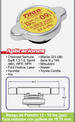 TAPA RADIADOR SELLADO 0.9 BAR TR-27  TITAN