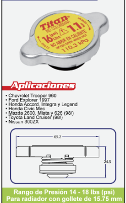 TAPA RADIADOR SELLADO 1.1 BAR TR-33  TITAN